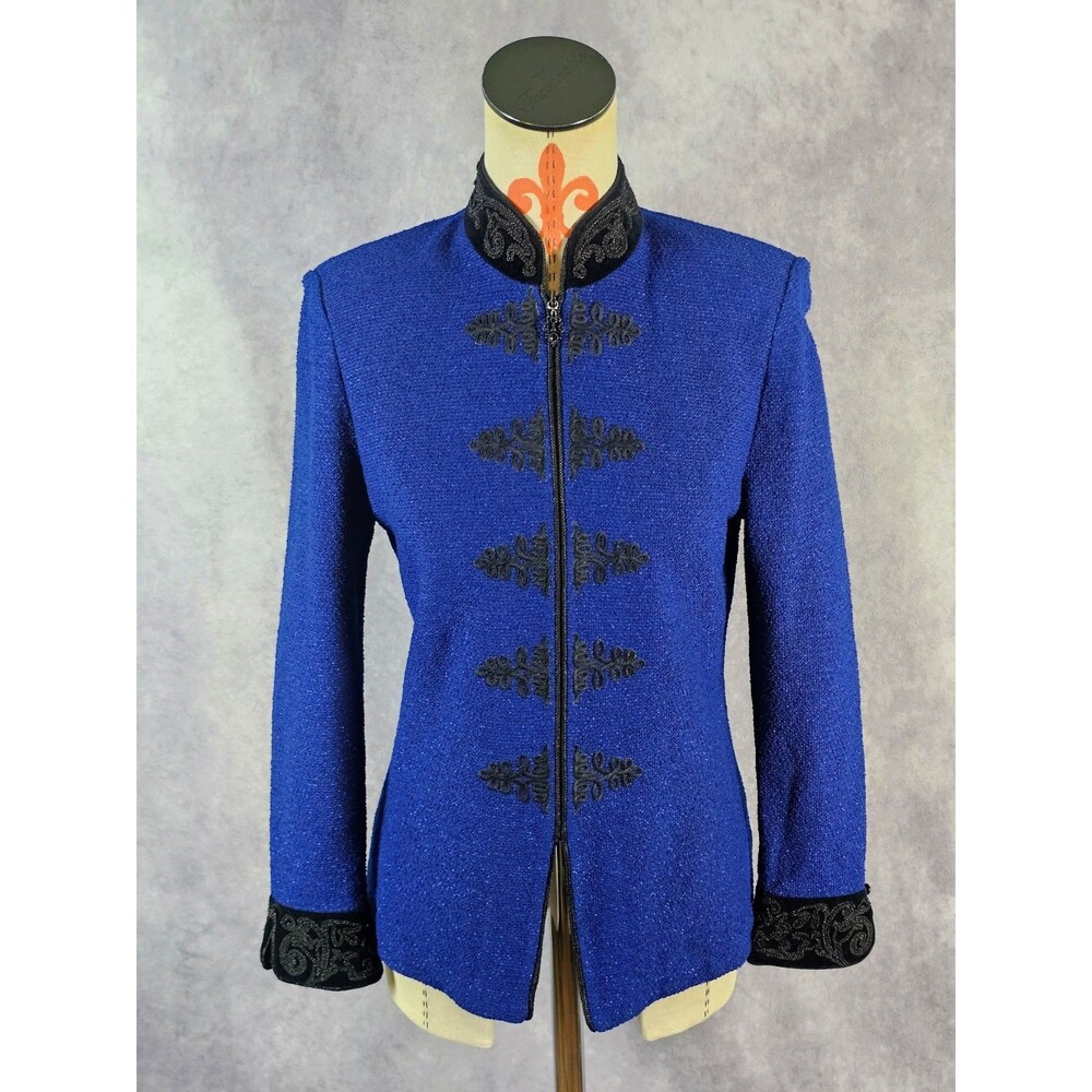 Gorgeous St. John Collection Women 4 Blue Cardigan Jacket Beaded Embroidered EUC